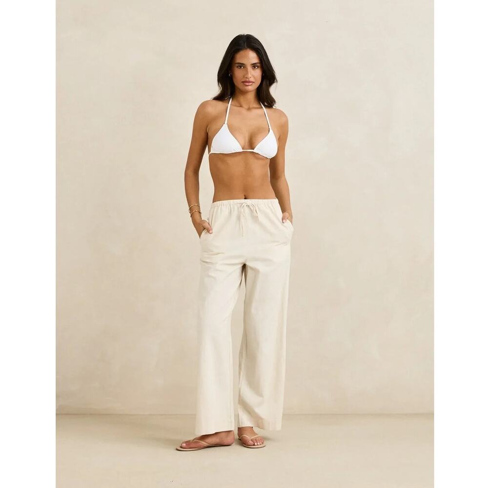 Rhythm Classic Drawstring Wide Leg Pants in Oat Linen-Blend Size 10 Coastal